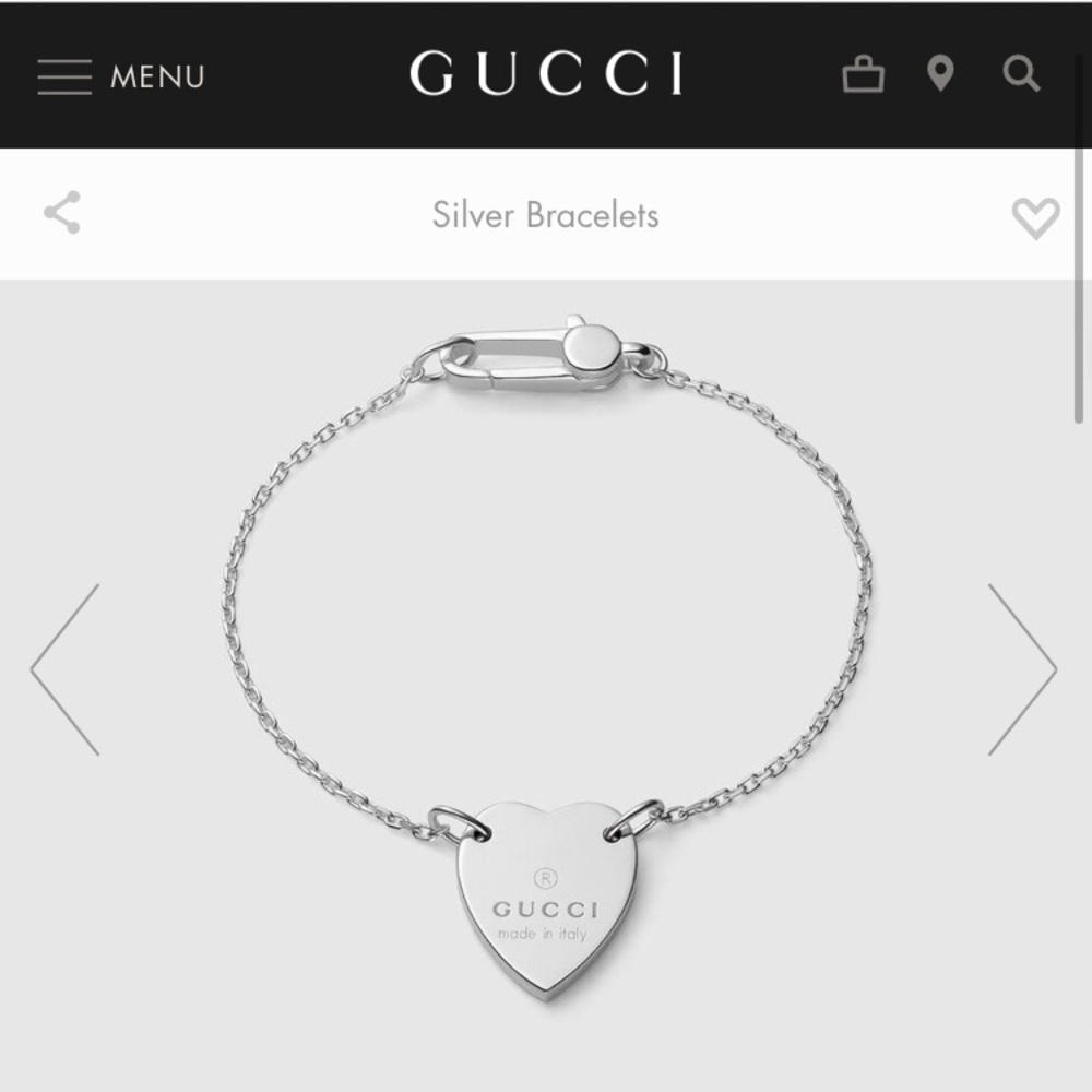 Gucci Sterling Silver Trademark Heart Bracelet